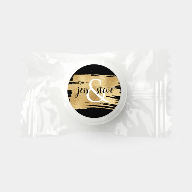 Wedding Party Favor Candy Mint Elegant Black Gold  (Front)
