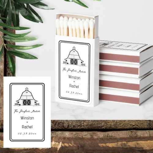 Wedding Party Favor Doodles Country Barn Matchboxes