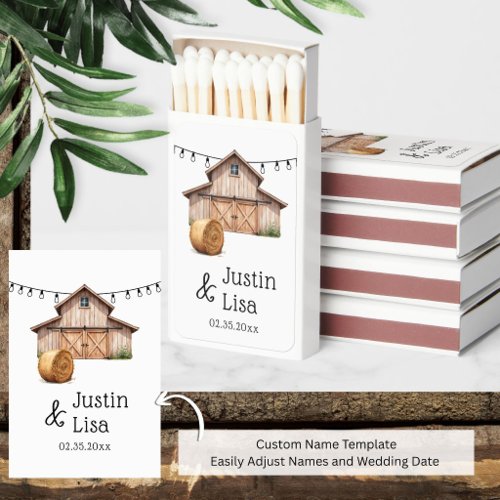Wedding Party Favors Watercolor Barn Matchboxes