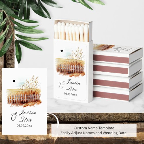 Wedding Party Favors Watercolor Wheat Fields Matchboxes