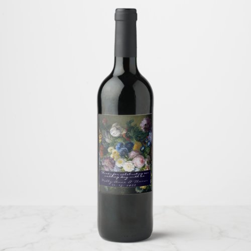 Wedding Party FavorTulip Roses Iris in Silver Vase Wine Label