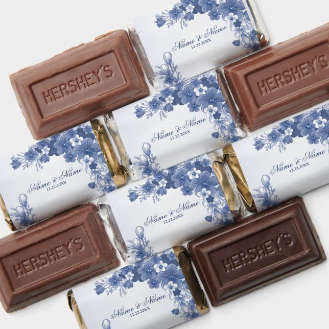 Wedding Party Floral Blue Gray White Rustic Hershey's Miniatures (Assorted)