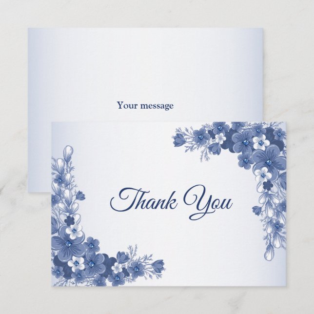 Wedding Party Floral Blue Gray White Rustic Thank You Card (Front/Back)