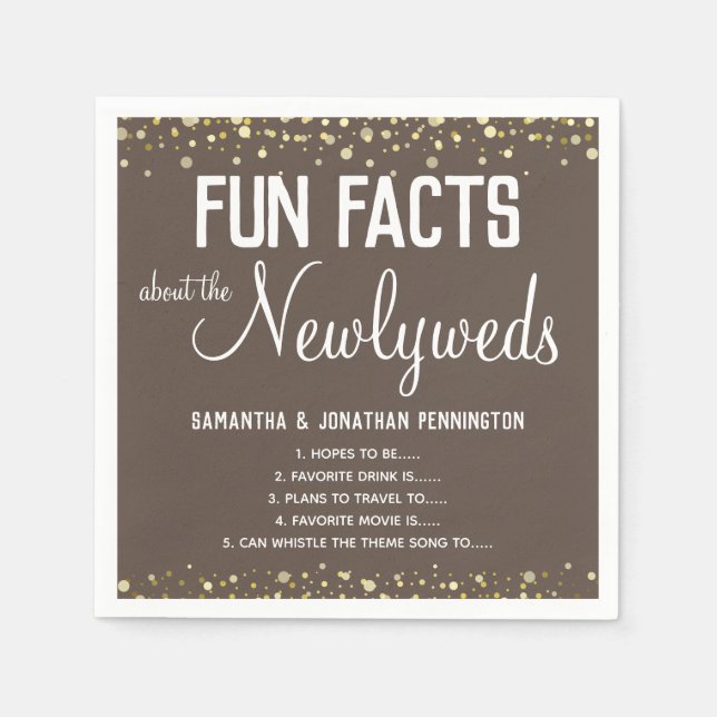 Wedding Party Fun Facts Minimal Confetti Napkin (Front)
