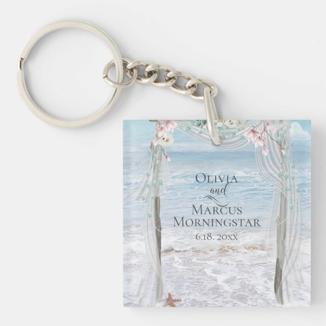 Wedding Party Gift Modern Elegant Tropical Leaves Keychain (Front)