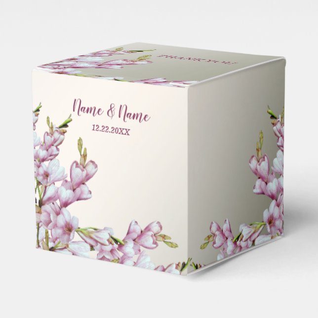 Wedding Party Gift Pink White Flowers Elegant Favor Boxes (Front Side)