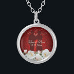 Wedding Party Gift Red White Floral Modern Silver Plated Necklace<br><div class="desc">Wedding Party Gift Red White Floral Modern Silver Plated Necklace. Unique,  beautiful,  stylish design. Easy to be personalized. Font style,  size and colors can be changed. Matching items available.</div>