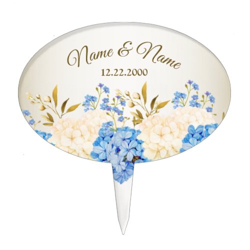 Wedding Party Golden Blue Yellow Floral Rustic Cake Topper