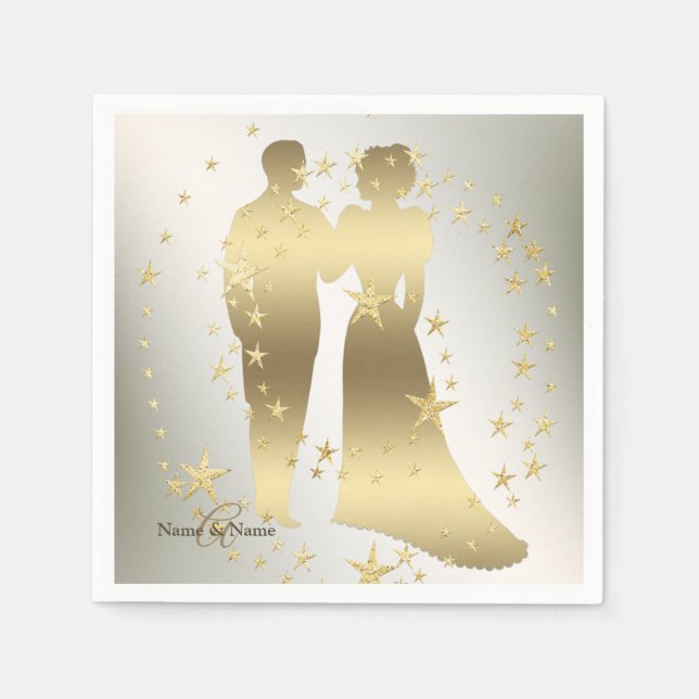 Wedding Party Golden Bride Groom Vintage Napkins (Front)