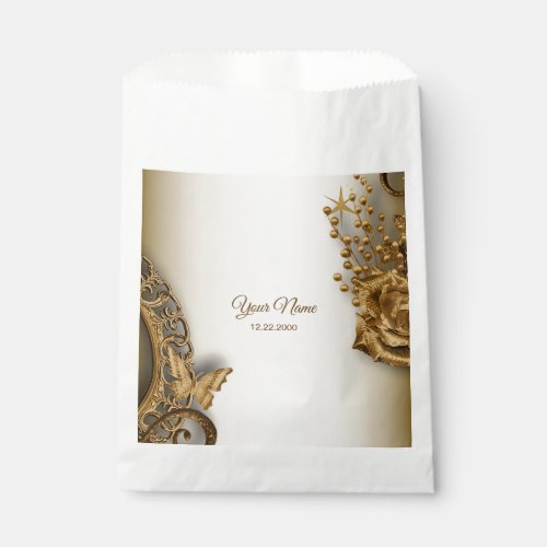 Wedding Party Golden Floral Butterfly Vintage Favor Bag