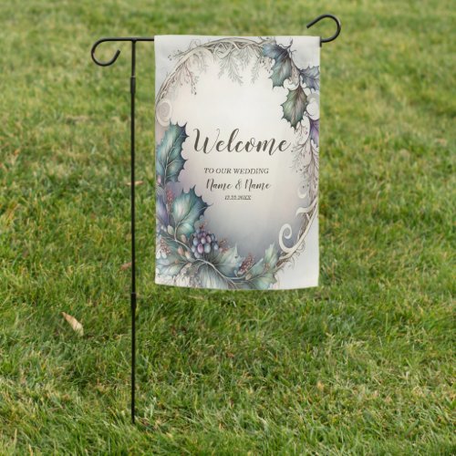 Wedding Party Green Purple Leaves Golden Elegant Garden Flag