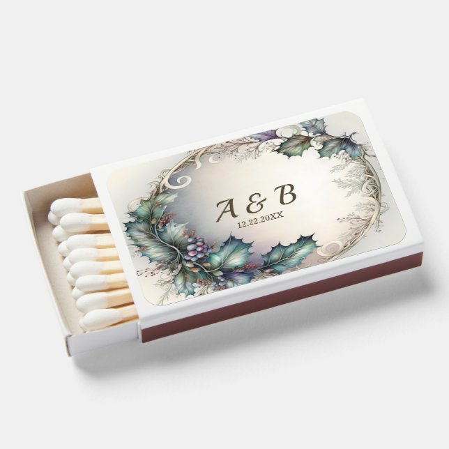 Wedding Party Green Purple Leaves Rustic Elegant Matchboxes (Front Open)