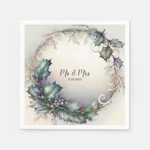 Wedding Party Green Purple Leaves Rustic Elegant Napkins