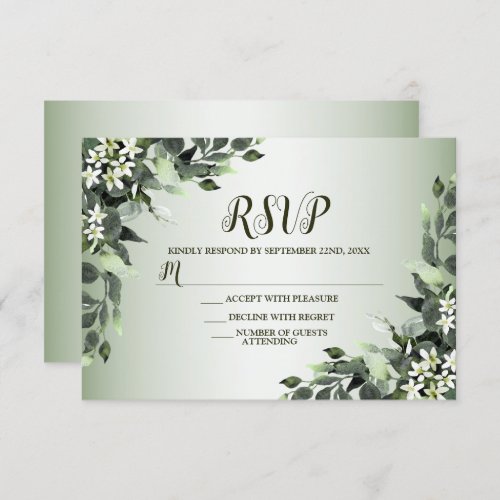 Wedding Party Greenery Floral Eucalyptus Leaves RSVP Card