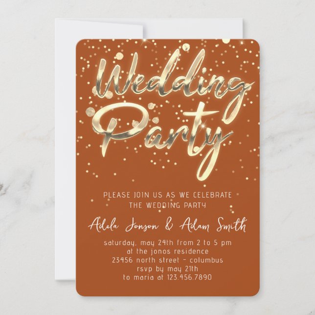 Wedding Party Instant Download BrownGold Confetti  Invitation (Front)