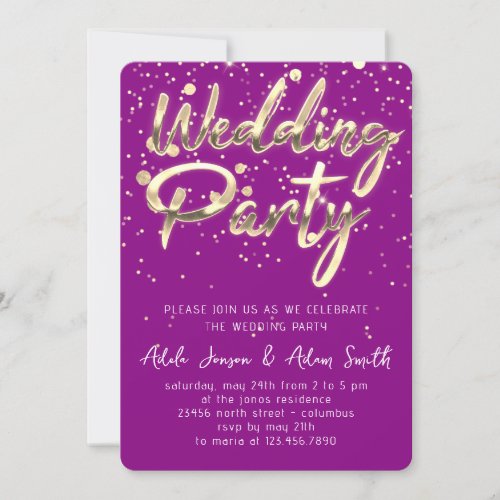 Wedding Party Instant Download Purple Gold  Invitation
