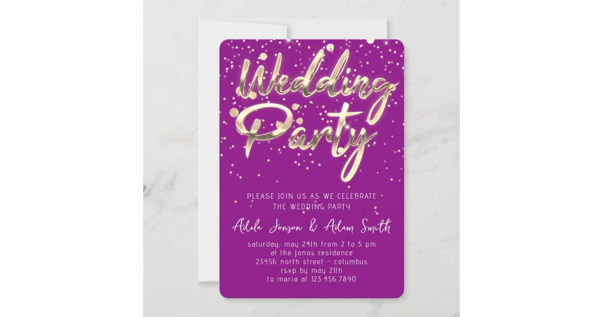 Wedding Party Instant Download Purple Gold Invitation | Zazzle