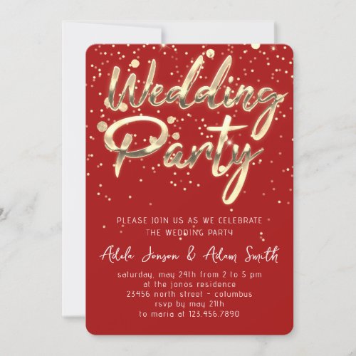Wedding Party Instant Download Red Gold  Invitation
