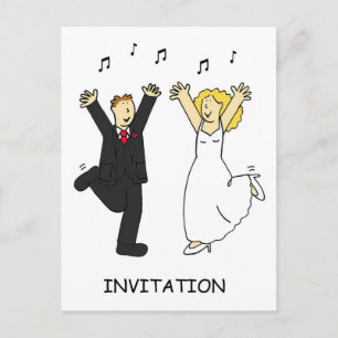 Wedding Party Invitation Cartoon Couple Dancing Postcard