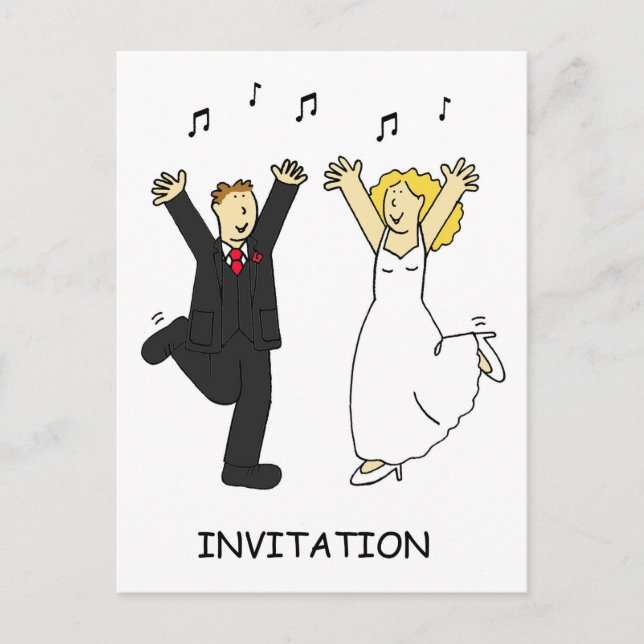 Wedding Party Invitation Cartoon Couple Dancing Postcard (Front)