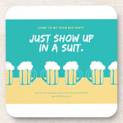 Wedding Party Invitation – Open Bar Fun Design   Beverage Coaster