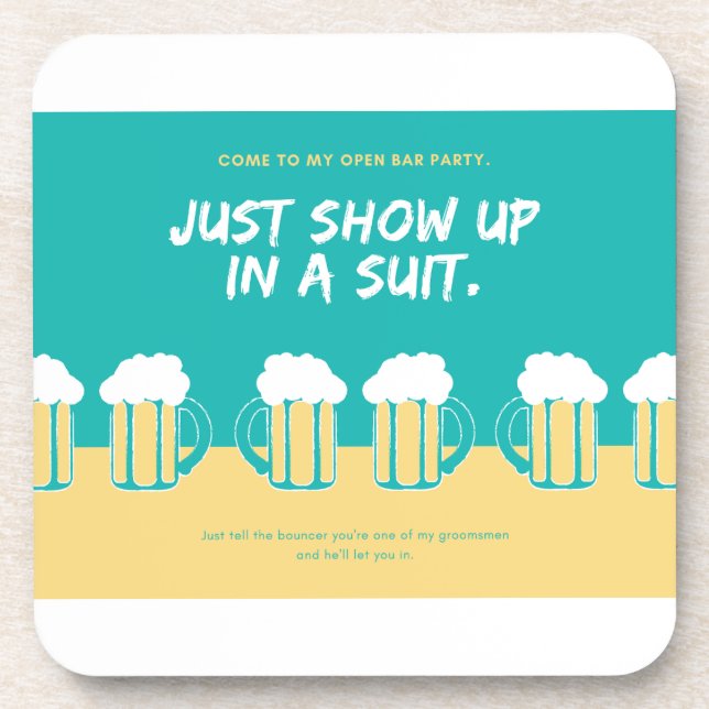 Wedding Party Invitation – Open Bar Fun Design   Beverage Coaster (Front)