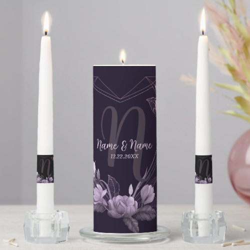 Wedding Party Monogram Purple Floral Violet Unity Candle Set