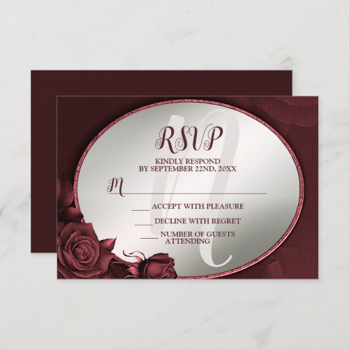 Wedding Party Monogram Red Pink Roses Flowers RSVP Card