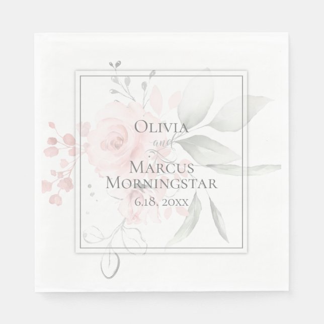 Wedding Party Napkins Blush Watercolor Roses (Front)