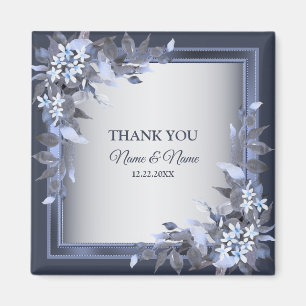 Wedding Party Navy Blue Floral Silver Gray Modern Magnet