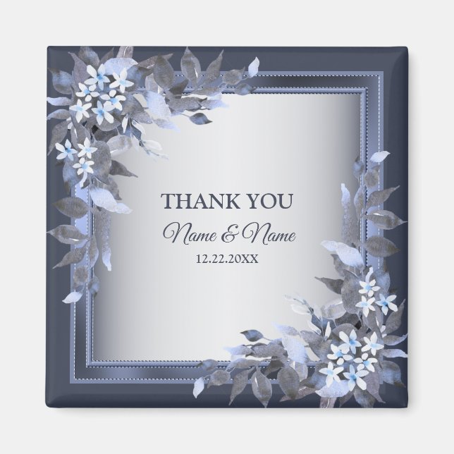 Wedding Party Navy Blue Floral Silver Gray Modern Magnet (Front)