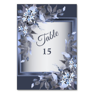 Wedding Party Navy Blue Floral Silver Gray Table Number