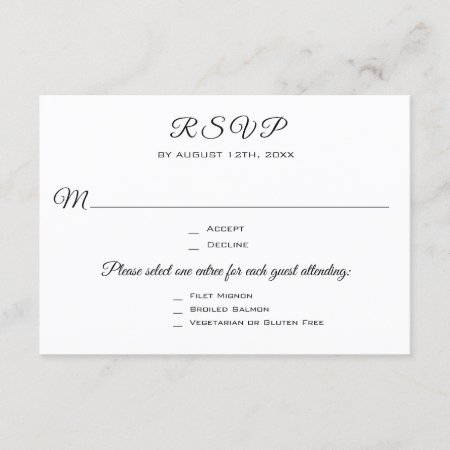 Wedding Party Or Event 3 Entree Rsvp Response