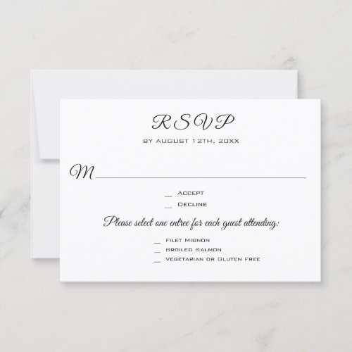 Wedding Party or Event 3 Entree RSVP Response