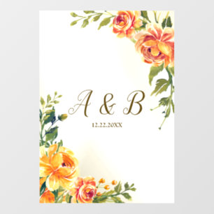 Wedding Party Orange Yellow Red Floral Greenery Wall Decal