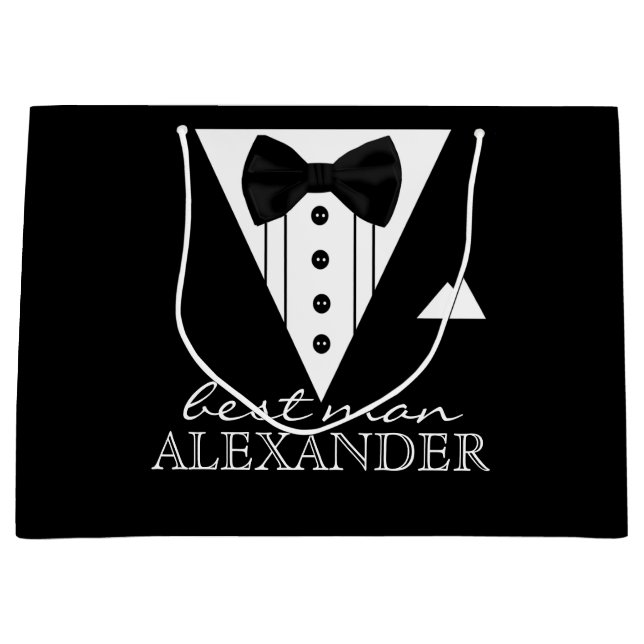 Wedding Party Personalized Best Man Tuxedo Large Gift Bag (Front)