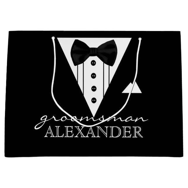 Wedding Party Personalized Groomsman Tuxedo Large Gift Bag (Front)