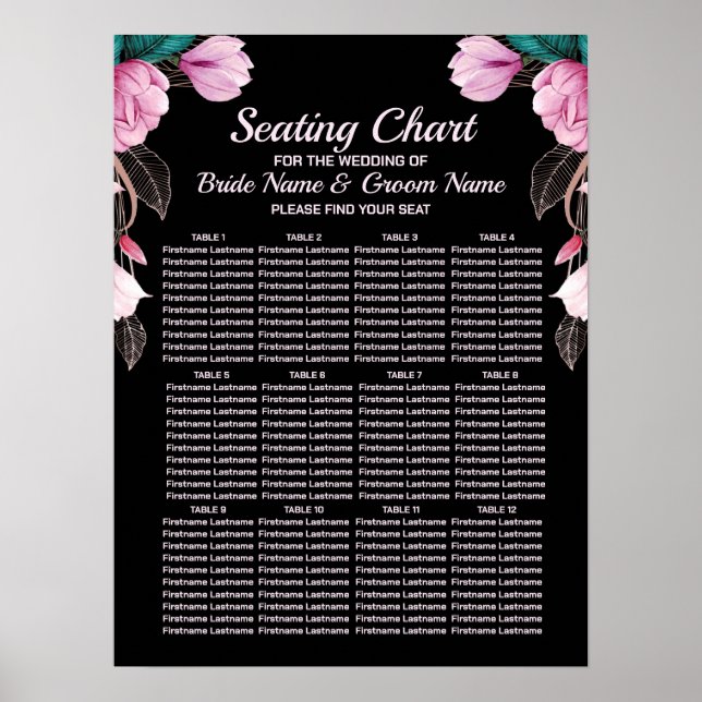 Wedding Party Pink Floral Geometric Black Modern Poster (Front)