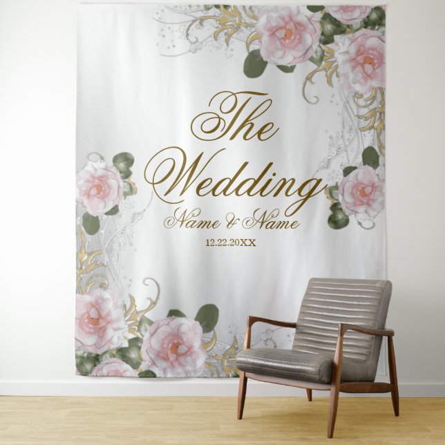 Wedding Party Pink Floral Silver Gray Elegant Tapestry (In Situ)