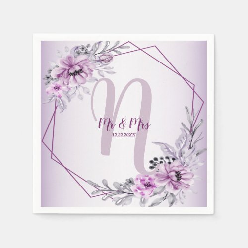 Wedding Party Pink Floral Violet Purple Frame Napkins