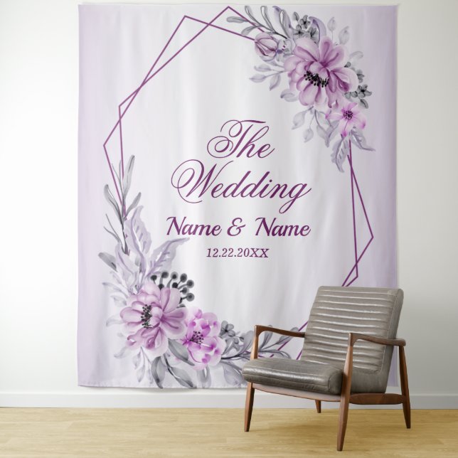 Wedding Party Pink Floral Violet Purple Frame Tapestry (In Situ)