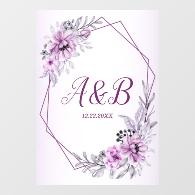 Wedding Party Pink Floral Violet Purple Frame Wall Decal (Front)