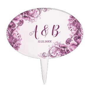 Wedding Party Pink Flowers Frame Elegant Modern Cake Topper