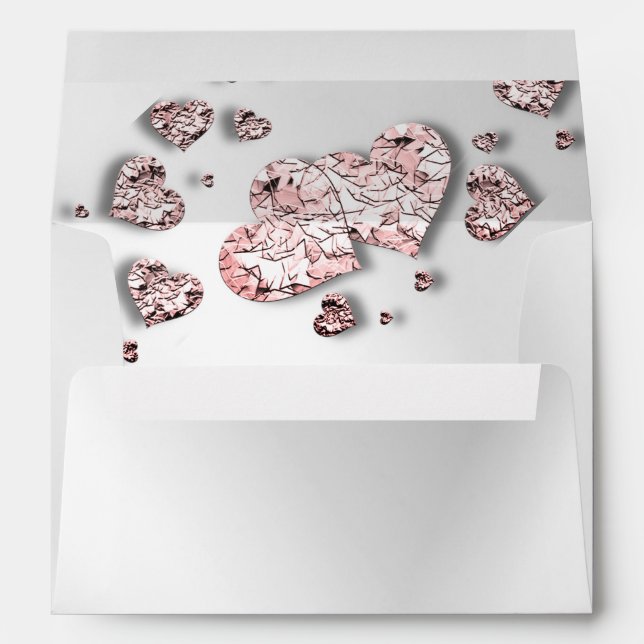 Wedding Party Pink Peach Shiny Hearts Geometric Envelope (Back (Bottom))