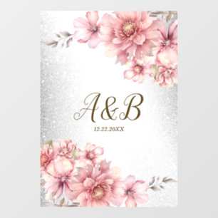 Wedding Party Pink Watercolor Flower Shiny Glitter Floor Decals