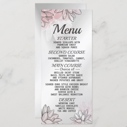 Wedding Party Pink White Flower Watercolor Silver Menu