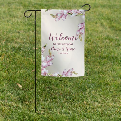 Wedding Party Pink White Flowers Golden Elegant Garden Flag