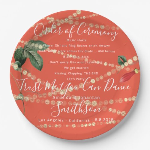 Wedding Party Plate Funny Program Thank Coral