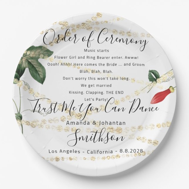 Wedding Party Plate Funny Program Thank Florals (Front)