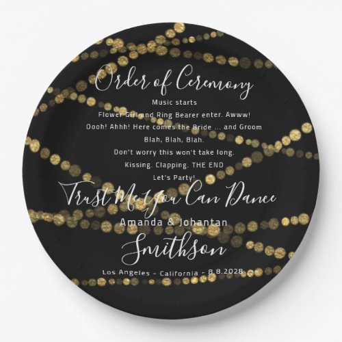 Wedding Party Plate Funny Program Thank Gold